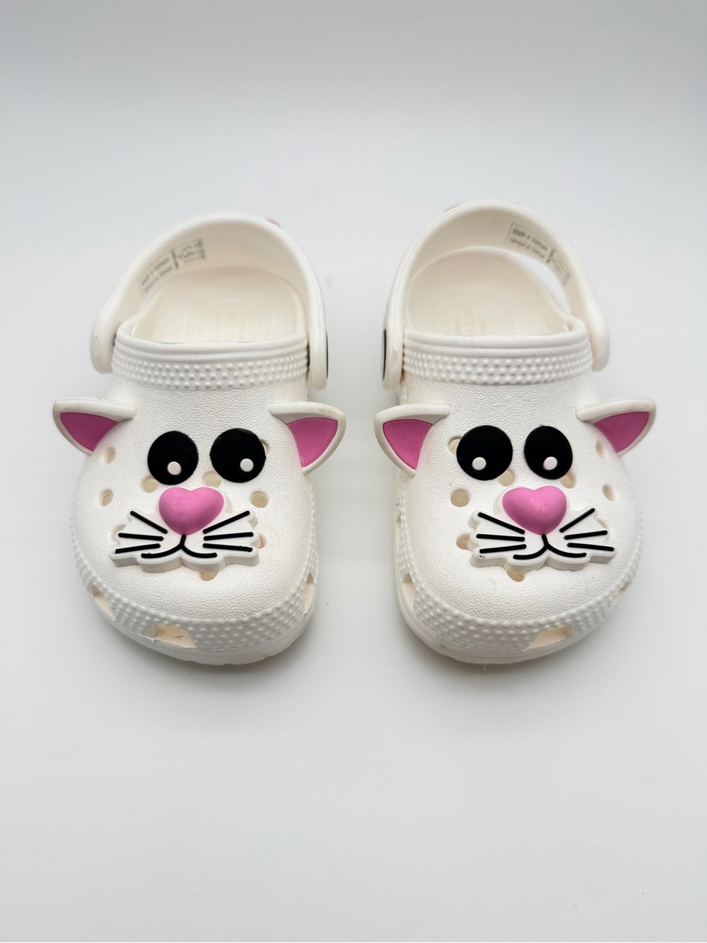 CROCS Kids White Cat Clog Sandals with Pink Nose & Ear Accents